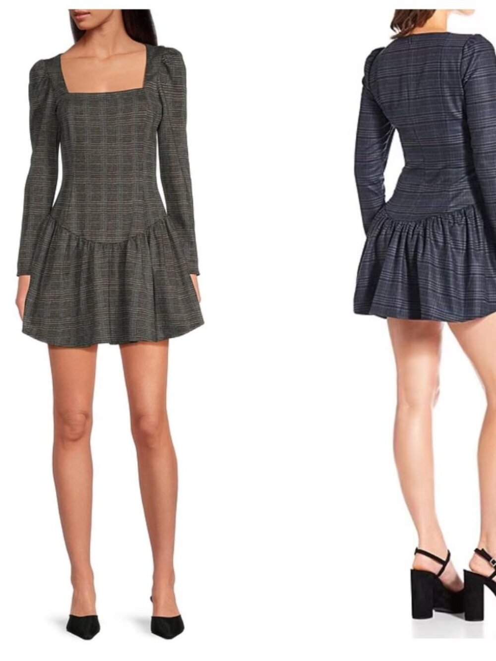 Gianni Bini Kendall Blue Plaid Square Neck Drop Waist Mini Dress NWT Size 10